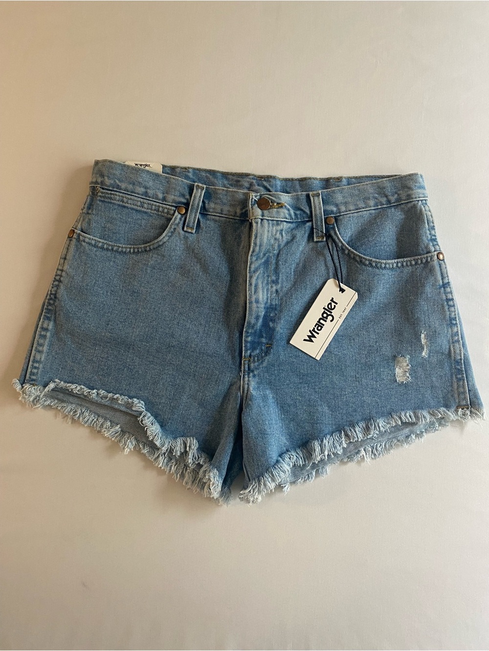Wrangler Reworked Jean Shorts Women 31 High Rise Cut Off Distressed Cowboy Denim
